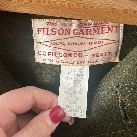 Filson Men's Utility Green Army Jacket With 4 Pockets & Siding Details Size 48 - Picture 9 of 9